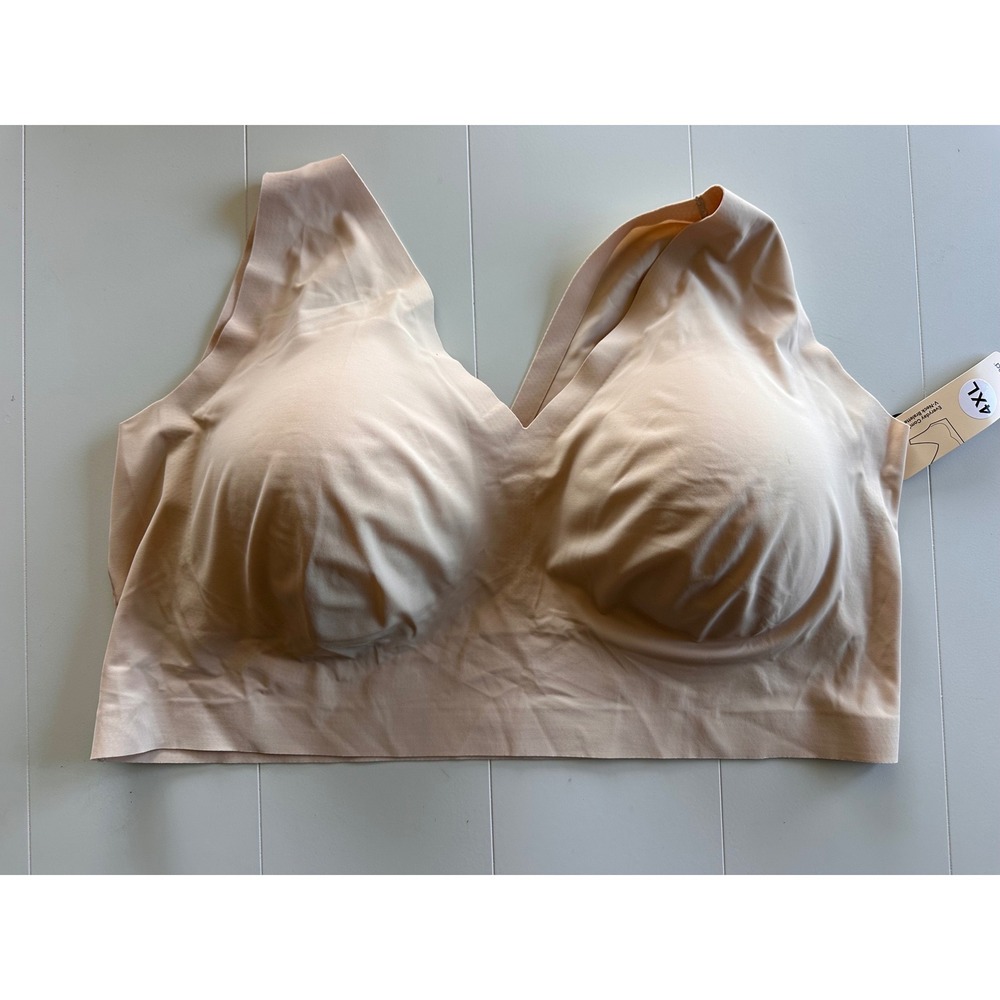 Truekind Everyday Comfort V-Neck Bralette Beige Nude Wireless Seamless 4XL NEW